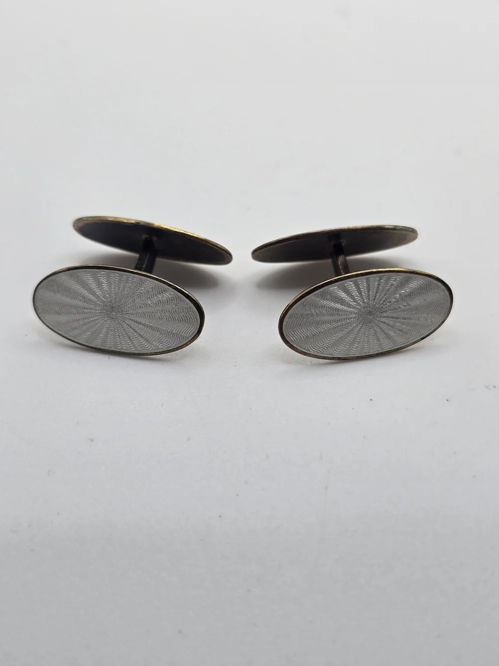 Vintage Norway Enamel Oval Sterling Silver Guilloche Cufflinks